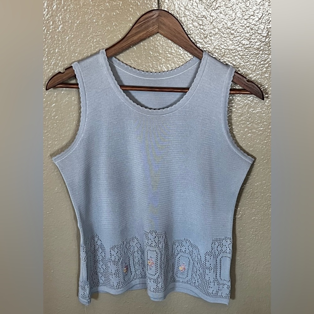 Women’s Blue/Gray Embroidered Tank - Small - Casual Boho Feminine